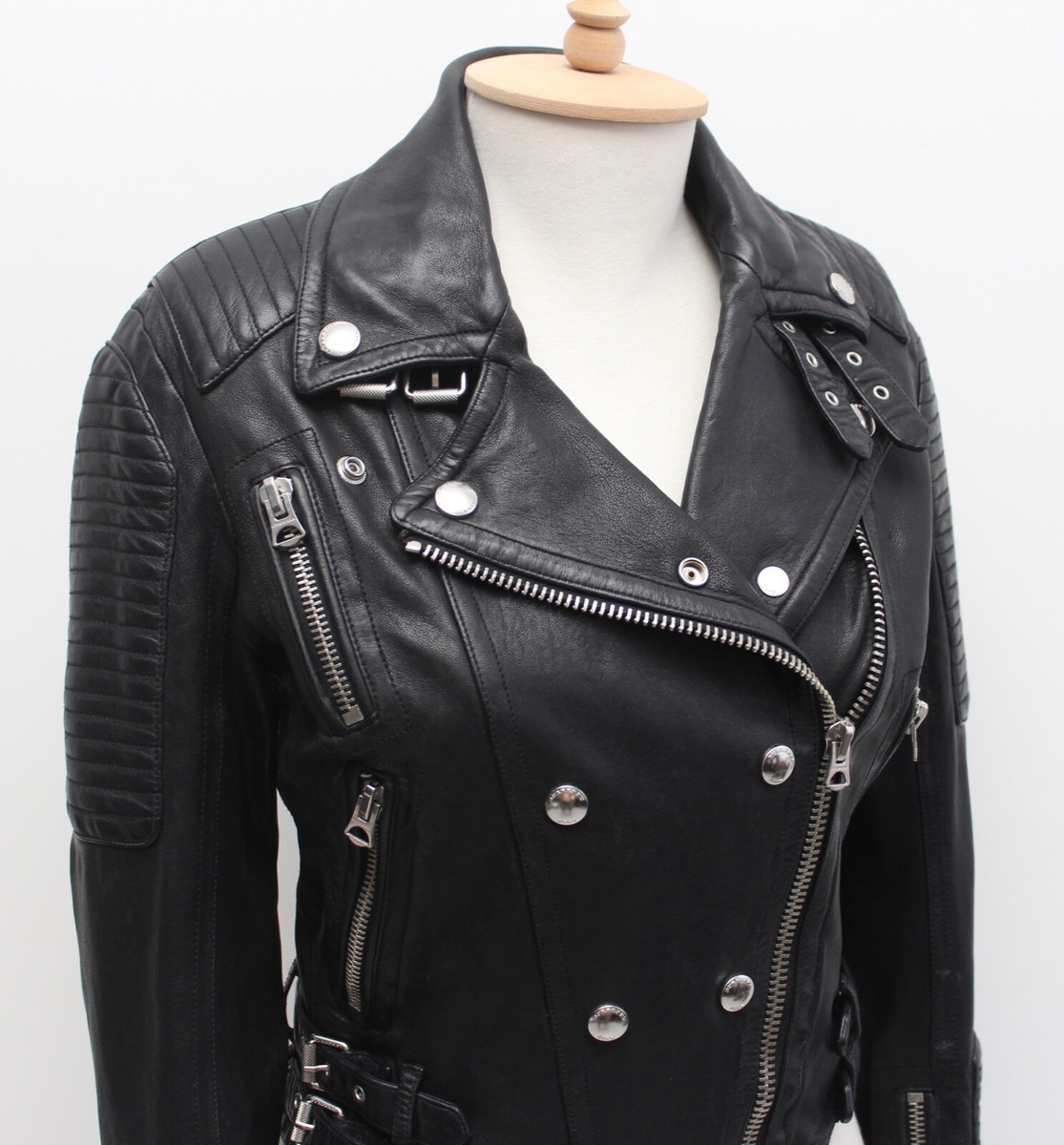 Women's BURBERRY BRIT Iconic Loseley Leather Jacket Biker RARE US4