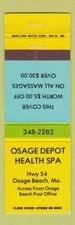 Matchbook Cover - Osage Depot Health Spa Osage Beach MO WEAR