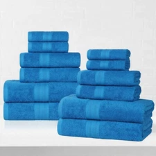 Eco-Friendly Cotton Highly Absorbent Quick Drying 12-Piece Assorted Towel Set