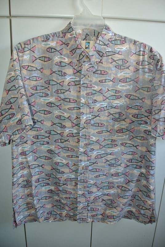 Kahala Mens XL Modern Hawaiian School of Fish on Reverse Gray/Nice