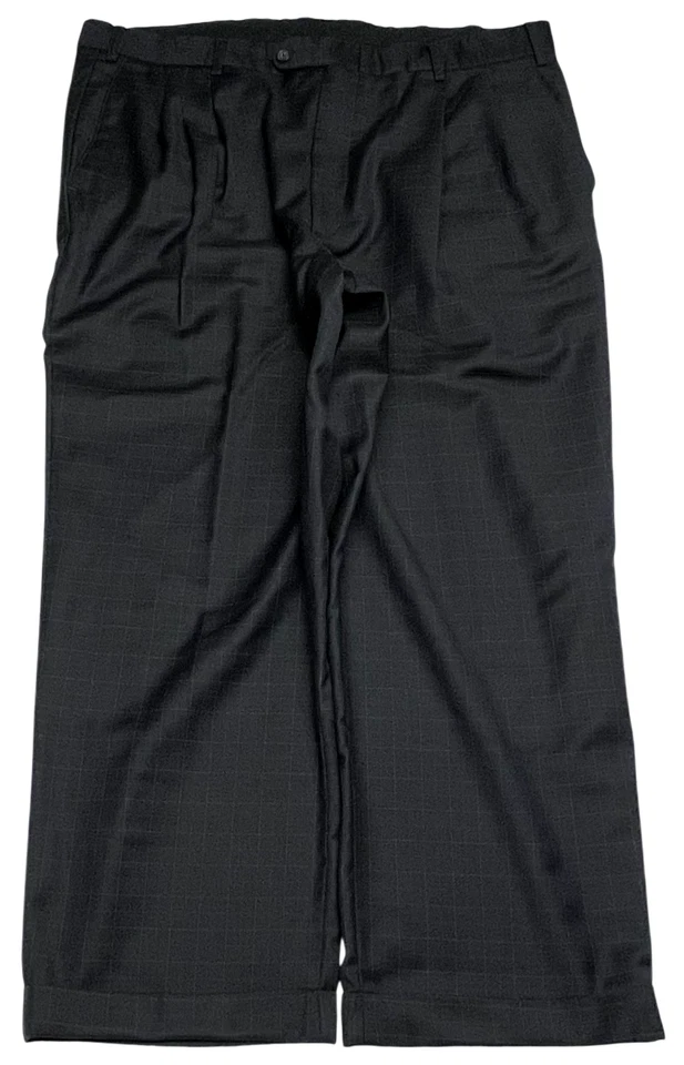 Linea Naturale 100% Wool Pleated Cuffed Plaid Dress Pants Men (38X27) Italy Made - Image 2 of 4