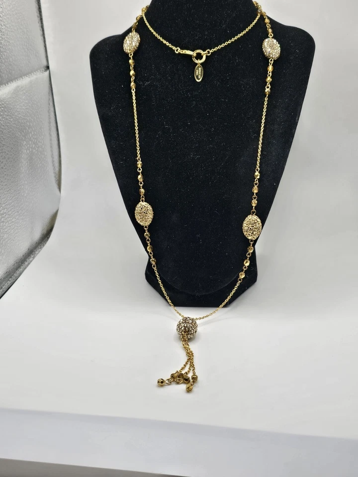 COLLAR PAVÉ SUSURROS DE TEMPORADA Colgante Largo con Flecos Cristales Dorados 42" Abuela Y2K Foto 2 de 4