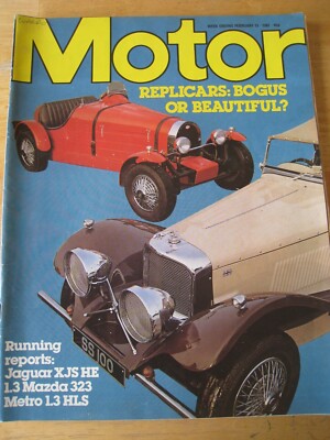 MOTOR FEB 1982 REPLICARS BOGUS OR BEAUTIFUL JAGUAR XJS HE 1.3 MAZDA 323 METRO 1.