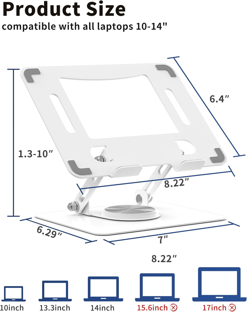 Ergonomic 360 Rotating Adjustable Laptop Stand for Desk - Space-Saving Cooler  
