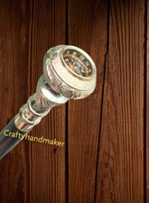 Handmade Vintage Solid Silver Brass Handle Antique Victorian Wooden Walking Cane
