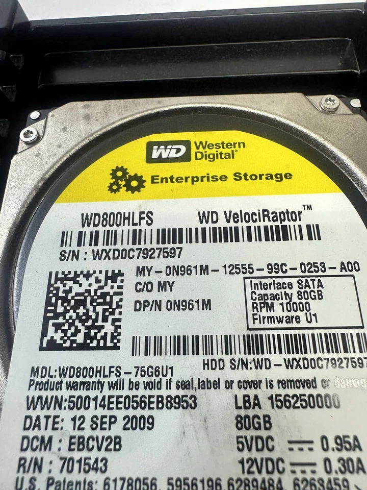 WD800HLFS-75G6U1 N961M 0N961M 80GB 10000RPM SATA 3 - Image 2 of 3