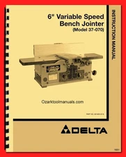 Delta 6" Jointer 37-070 Owner Operating Instructions Service Parts Manual 1651