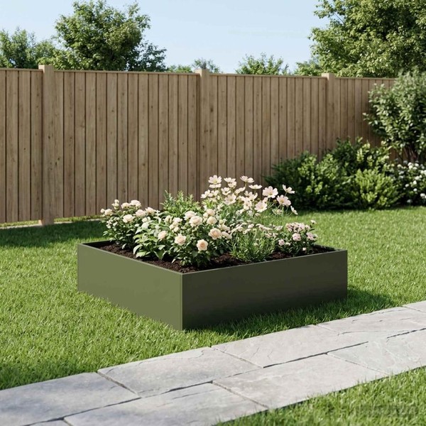 Garten-Pflanzgefäß OlivgrüN 80 X 80 X 30 Cm Kaltgewalzter Stahl-image