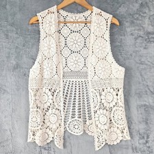 Womens Top Free Size Crochet Sheer Cottage Boho Fairy Festival Kimono Cardigan