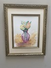 Original Painting 8x10" Flowers Bouquet Watercolor Glass Vase Tulips Floral — photo 1