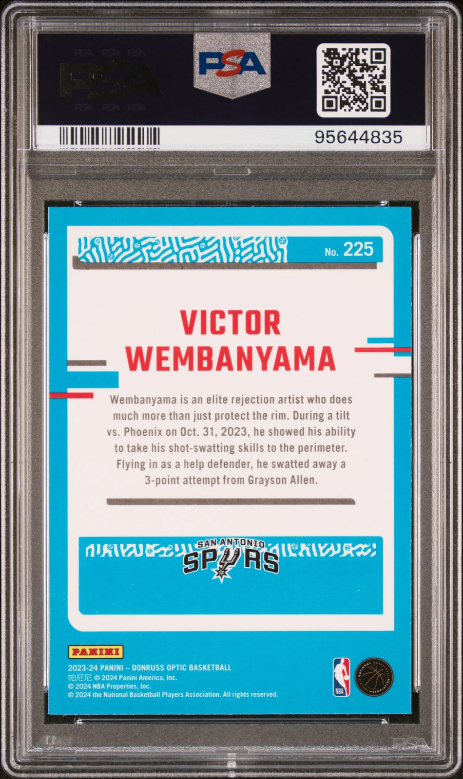 2023 Panini Donruss Optic Victor Wembanyama #225 PSA 10 view 2