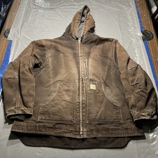 Carhartt Men s 3XL C68 DKB Hooded Chore Jacket Dark Brown Distressed Sunfaded