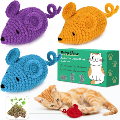 Catnip Toys Crochet Mice Cat Toys,3 Pcs Yarn Cat Nip Mouse Animals Toy,Safe Teet