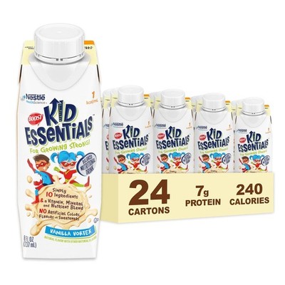 BOOST Kid Essentials 1.0 Kcal/mL Vanilla Vortex 24 case 8oz cartons Exp 1/15/27