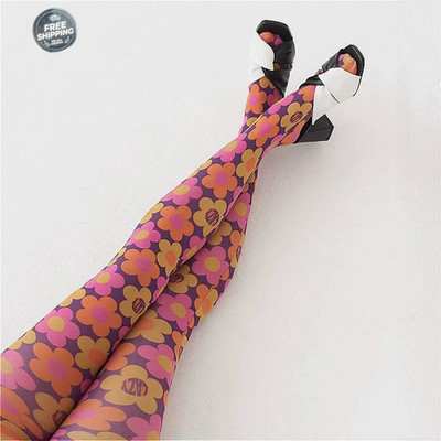 Women Patterned Pantyhose Y2k Aesthetic Tie Dye Sheer Tights Funky Print Hollow