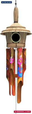 Nalulu Flory Bamboo Wind Chimes - Oustide Outdoor Wooden Windchimes with Birdhou