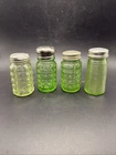 Set of 4 Uranium Green Depression Glass Salt & Pepper Shakers Hazel Atlas Glows