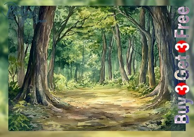 Waldweg Aquarell 5''x7'' Druck auf mattem Papier | Wald Wandkunst