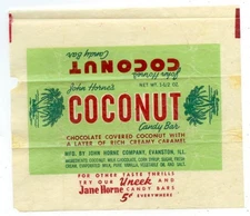 c1940s John Horne's Coconut candy bar wrapper - 1-1/2 oz - Evanston, Illinois