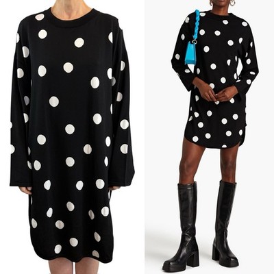 Boutique Moschino Size 16 Aus 12 US Black & White Polka Dot Knit Mini Dress