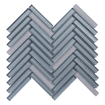 Gray Cold Spray Crystal Glass Herringbone Mosaic Tile Kitchen Wall Backsplash