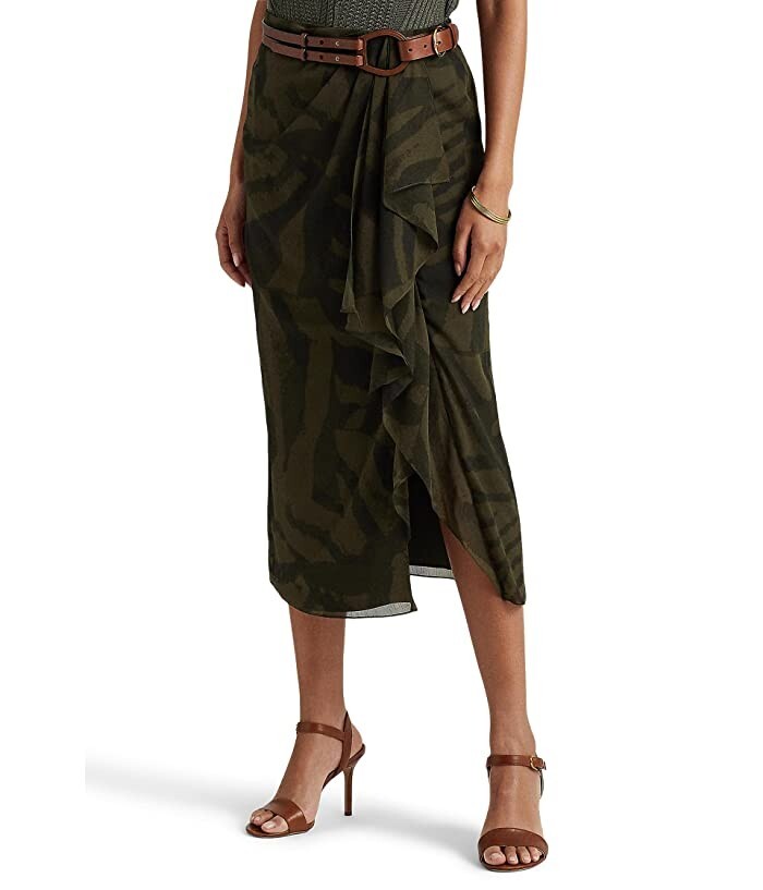 スカート RALPH LAUREN COLLECTION GLENN KNEE MIDI SKIRT Kensley Perforated Lamb-Suede Skirt