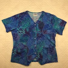 Landau button front blue scrub top size L