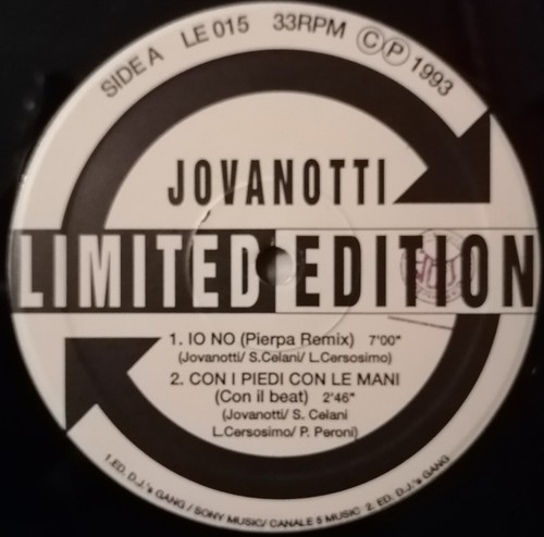 JOVANOTTI IO NO, CON I PIEDI, GENTE DELLA NOTTE Vinile 12 Limited Edition 1993 - Foto 4 di 6