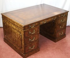 Theodore Alexander Stuning Modern George III Style Mahogany Twin Pedestal Desk