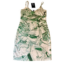 Fashion Nova Swirling Around Mesh Mini Dress Size Large Green Adjustable Stretch