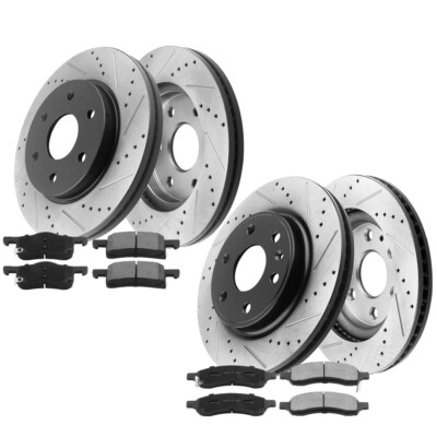 Front & Rear E-Coating Brake Rotors + Brake Pads For Chevrolet Traverse Acadia