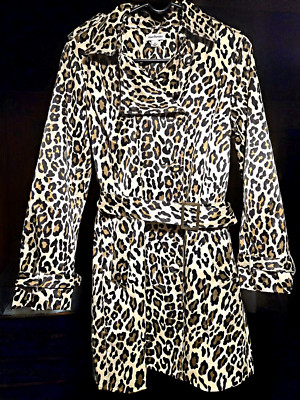 Joan Rivers Leopard Print Trench Coat Small Belted Waterproof Rain Jacket EUC Sm