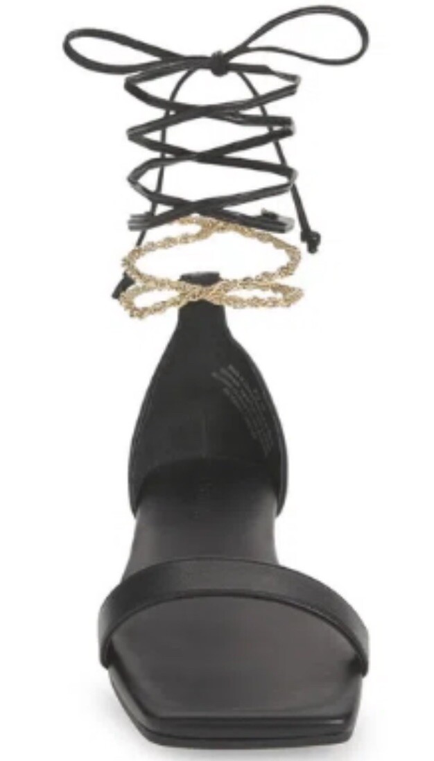 NWOB Open Edit OLIVIA Black with Gold Chain Straps Around Ankle Flat Sandals 9M