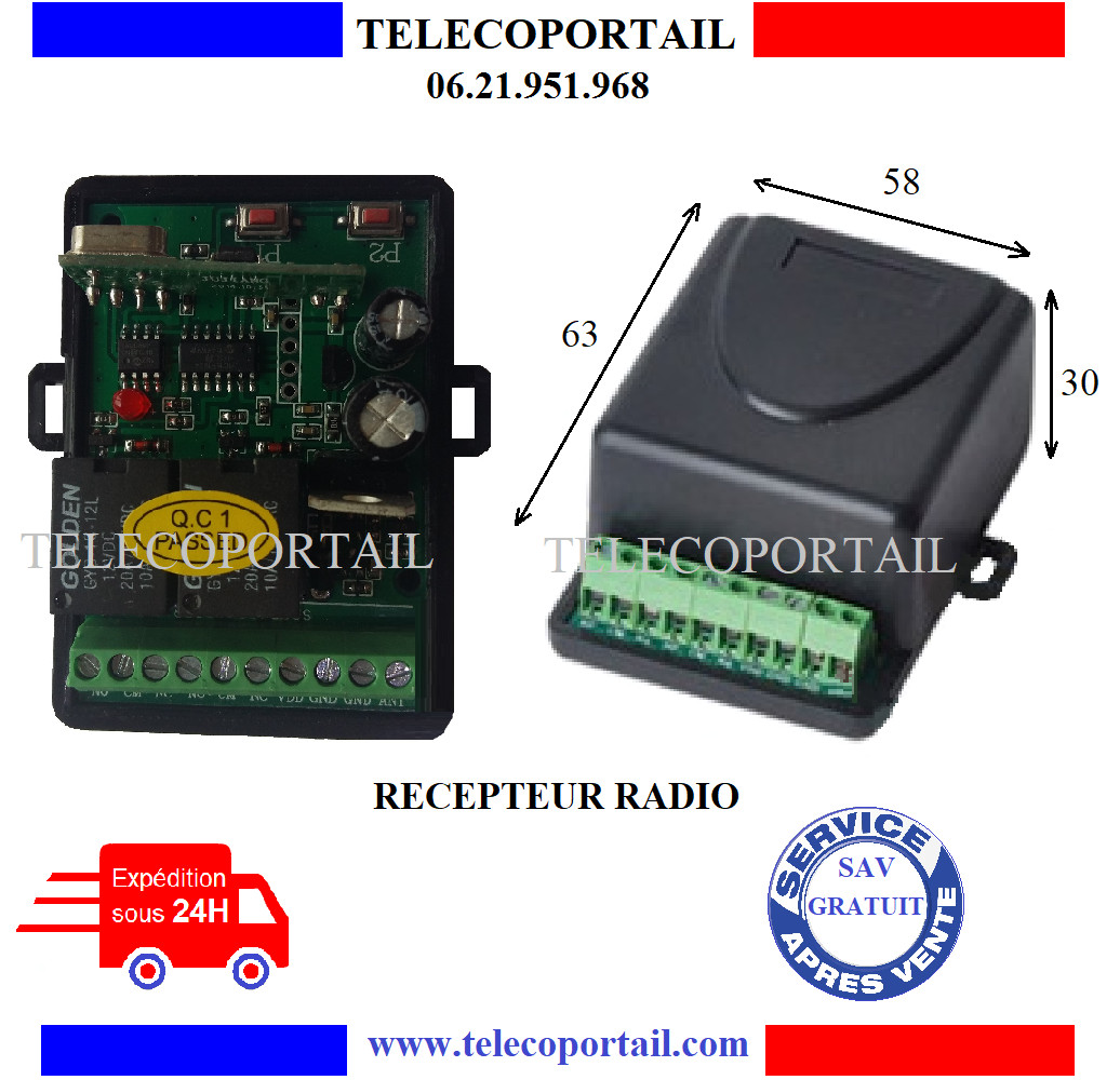 Récepteur radio pour Came Top432 et Top434 en 433.92 MHz avec alimentation 12-24V