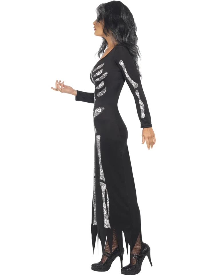 Skeleton Long Tube Dress Costume Ladies Halloween Fancy Dress Outfit - Image 4 of 4
