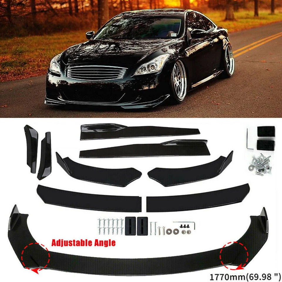 Universal Front Bumper Spoiler Body Kit / Side Skirt /Rear Lip Set Glossy Black - Image 2 of 4