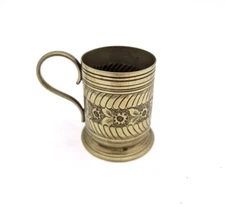EPNS Tankard with floral decoration and monogram 7cm x 5cm