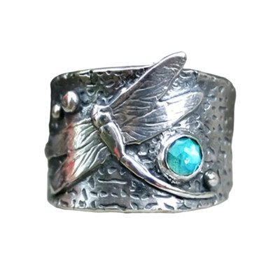 Creative Dragonfly Pattern Retro Style Textured Ring - New - Size 6
