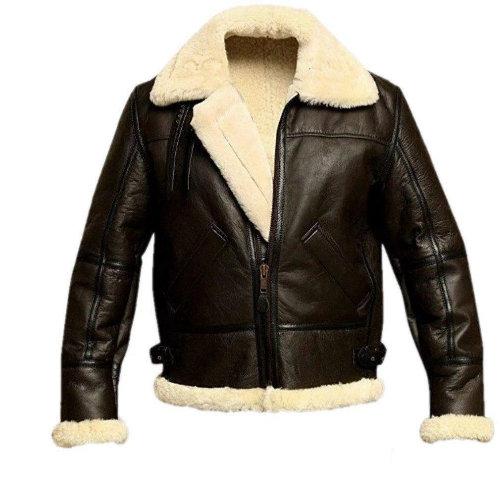 B3 Bomber Aviator WWII Real Shearling Sheepskin Leather Jacket Mens