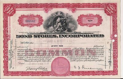 Genuine The Bond Stores Incorporated stock certificate 1940's-1960's