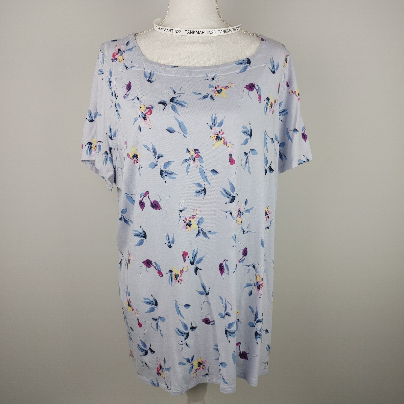 Lane Bryant Solid Square Neck Light Blue  Floral … - image 2