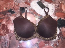 Natori Feathers Brown Lace Contour Plunge UW Bra Womens Nwt