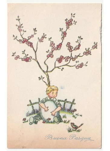 Jolie Carte Postale Ancienne De Joyeuses Pâques Avec Enfant En Poussette, Années 1900