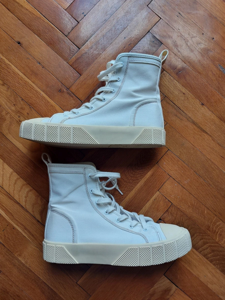 ZARA Canvas Chunky Lace Up Hi Tops Sneakers Trainers Boots Beige