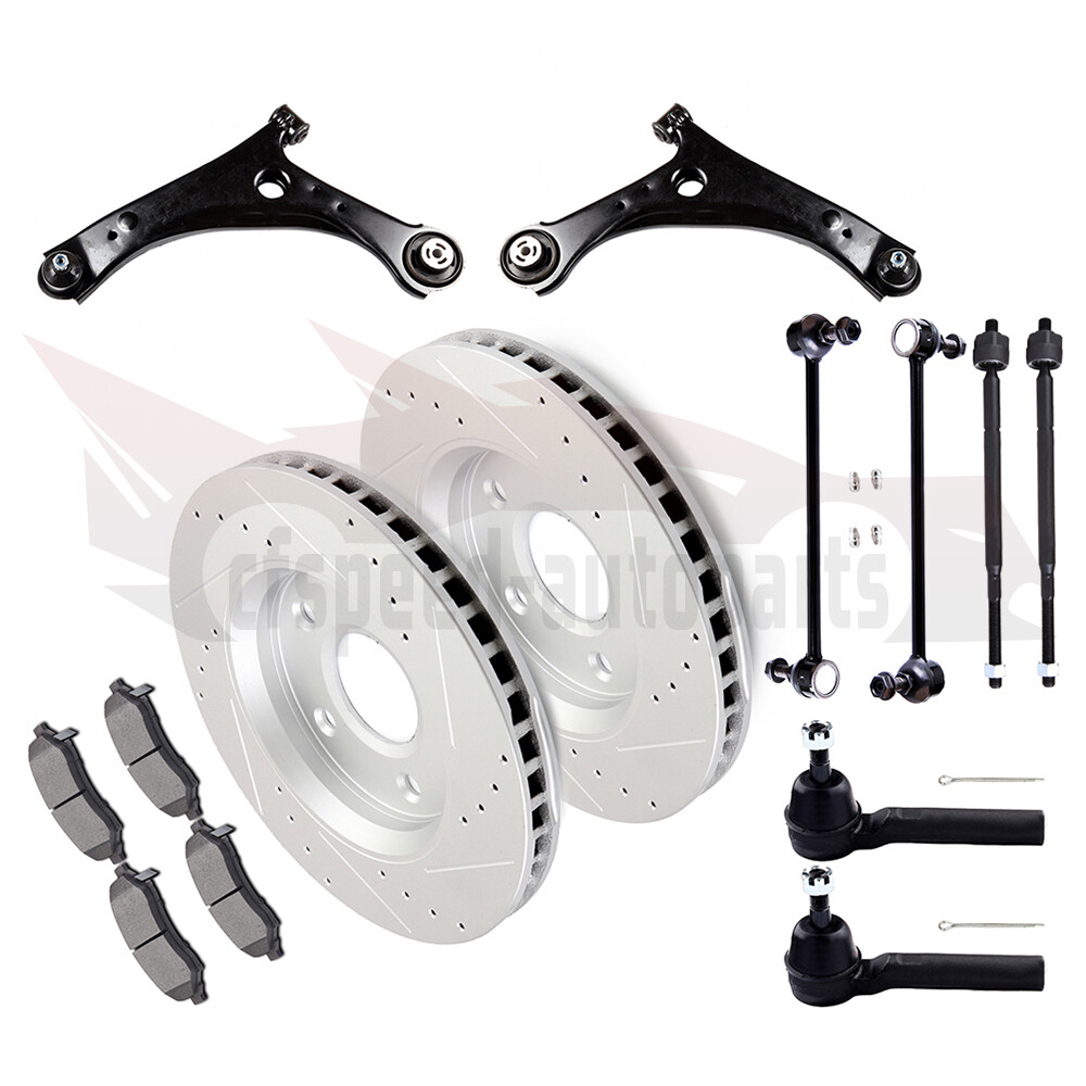 10PCS Control Arm Suspension Brake Rotor Pad Kit For 08-10 Chrysler Town Dodge Grand Caravan
