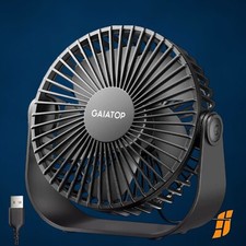 Gaiatop USB Desk Fan Small Black Portable Quiet 3 Speeds Wind Desktop