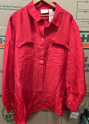 Christie & Jill Women's 100% Silk Button Front Shirt 22W NEW NWT
