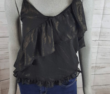 RO DE Black Metallic GoldRuffled Cami size xs