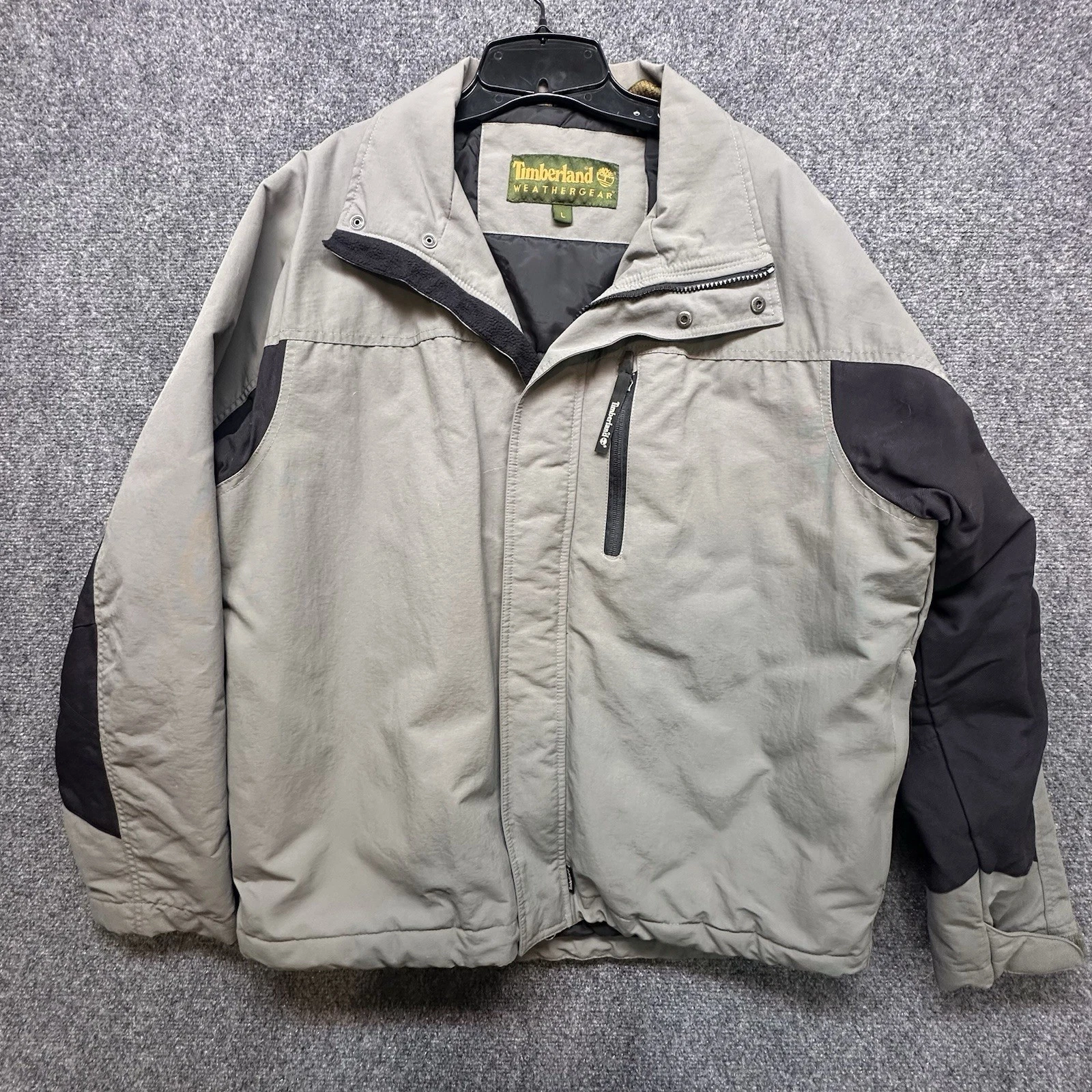Timberland Weathergear Men’s Large Insulated Jacket Khaki Gray Outdoor Coat