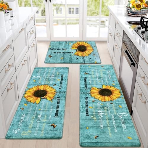  Sunflower Kitchen Rugs Sets of 3 Kitchen Mats for Floor Anti Fatigue Mats for  - Picture 1 of 7